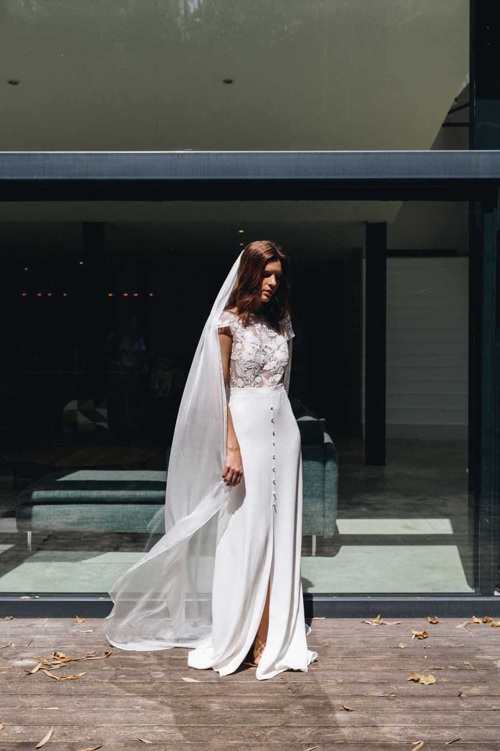 Voile long sans rabat en mousseline 100% soie - Romane