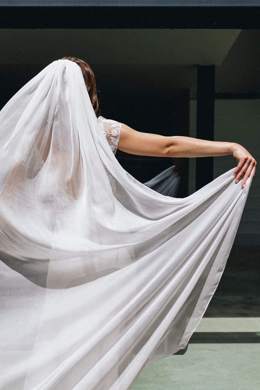 Voile long sans rabat en mousseline 100% soie - Romane